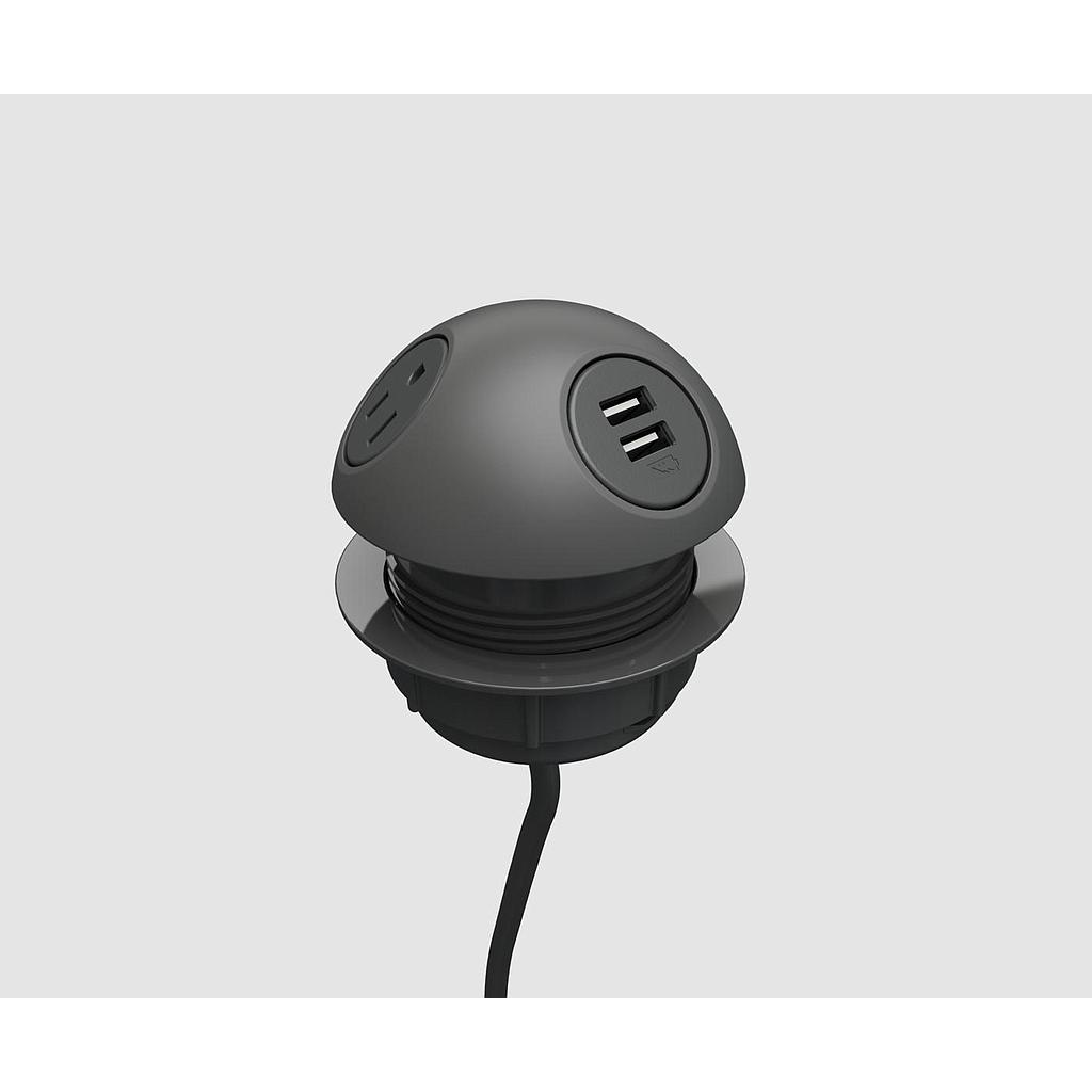 [BE03770-2-1-MRAC1-72-Z130] Hemisphere 2 power, 1 USB A+C 72" cord (Black plastic)