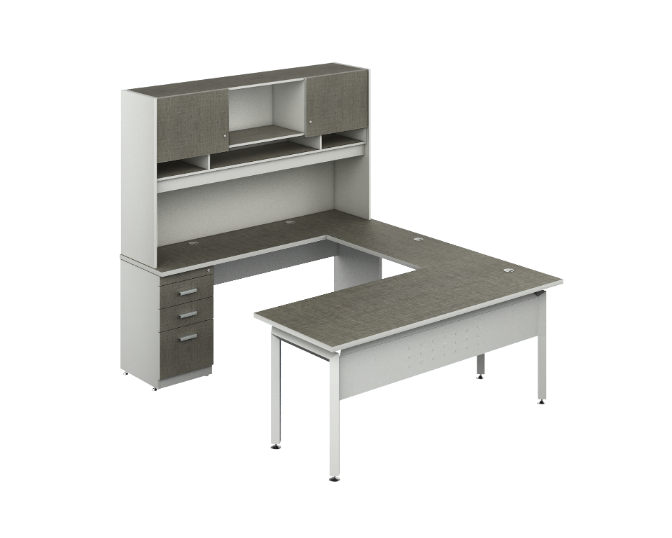 [GBK120BP31BP20_descontinuado] U-group with hutch non-handed 71 x 85 x 71" Kenza (Tweed, Baja Presion Platino)